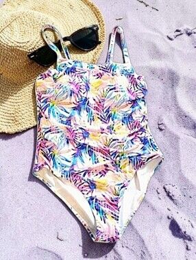 Catherine Malandrino Pastel Tropical Print One-Piece Swimsuit Size Small